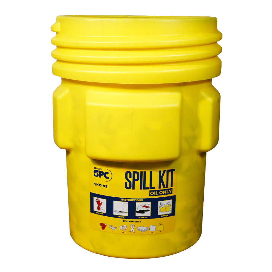 Olie lekkage in de werkplaats? Gebruik een Spill kit met absorptiemateriaal, met deze kit bent je snel ter plaatse van de lekkage - absorptieshop.nl