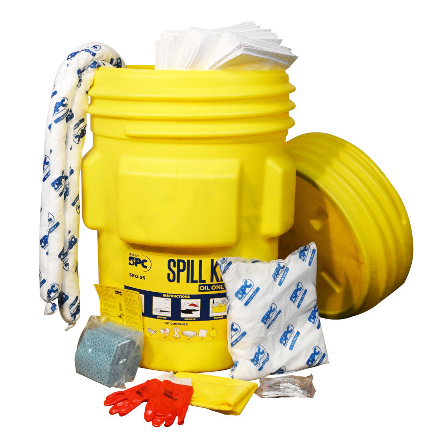 Olie lekkage in de werkplaats? Gebruik een Spill kit met absorptiemateriaal, met deze kit bent je snel ter plaatse van de lekkage - absorptieshop.nl