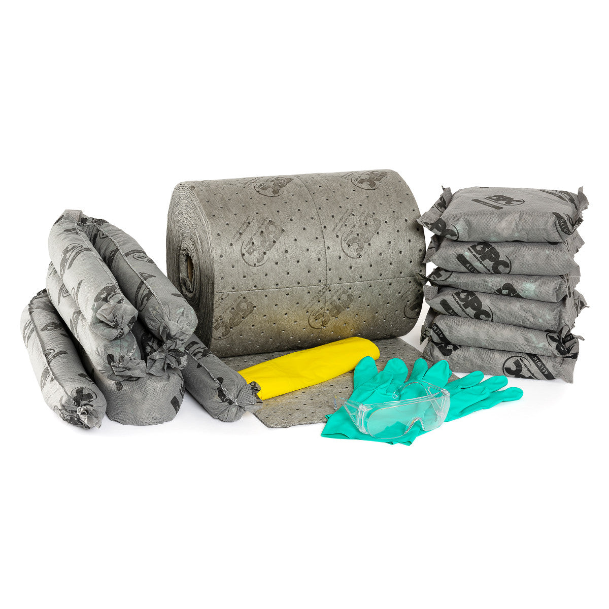 Universeel absorptiemateriaal met absorptierol, doeken, worsten en kussens