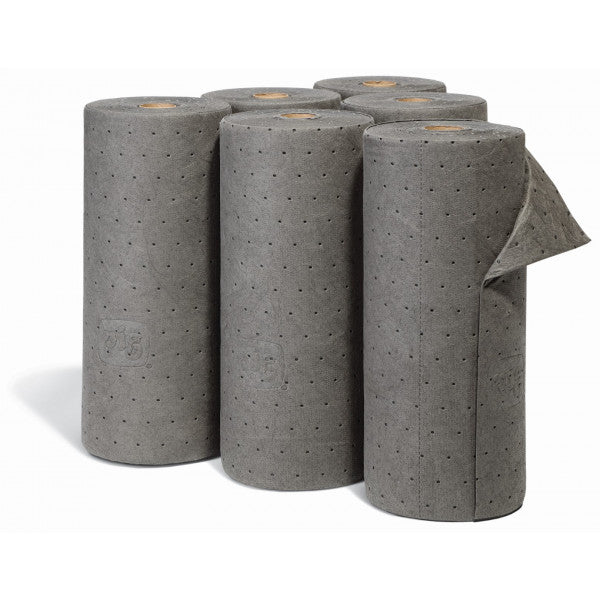Grijze absorptierollen van polypropyleen voor het opnemen van olie en vloeistoffen op de werkvloer, absorptieshop.nl
