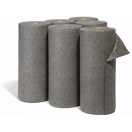 Grijze absorptierollen van polypropyleen voor het opnemen van olie en vloeistoffen op de werkvloer, absorptieshop.nl