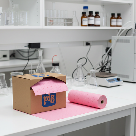 Roze absorptiedoeken in laboratorium