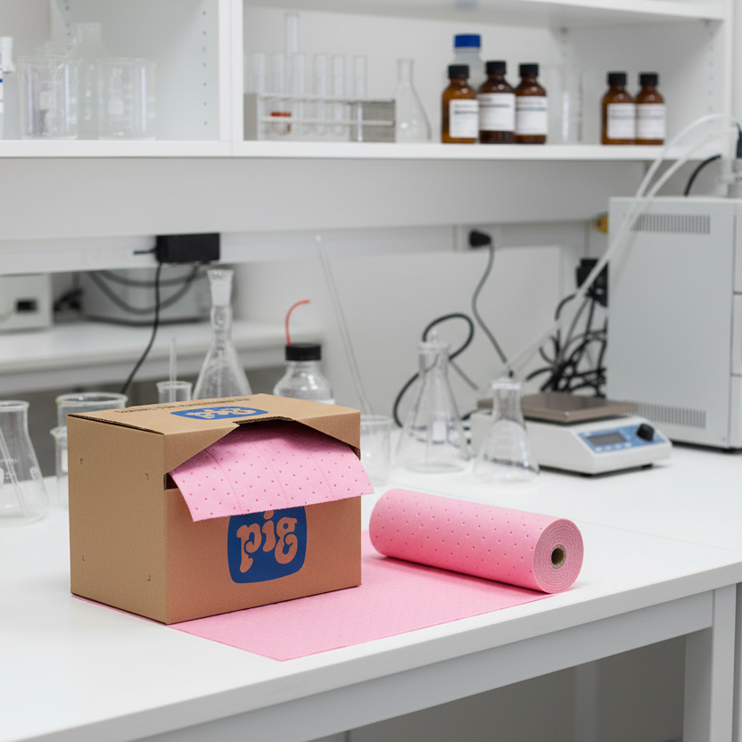 Roze absorptiedoeken in laboratorium