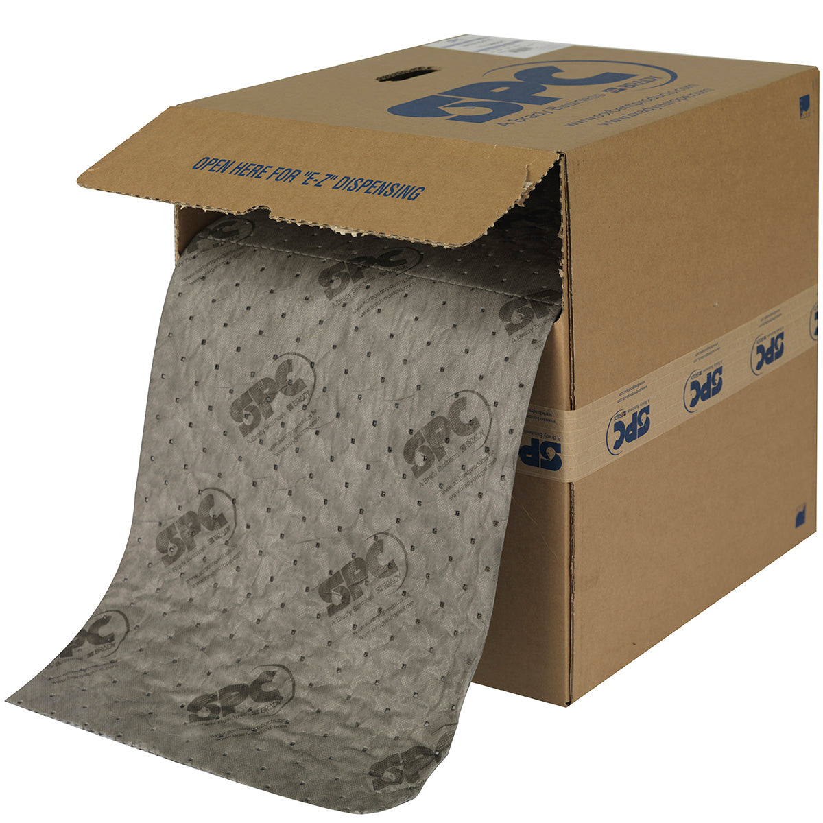 Absorptiedoeken op een rol verpakt in een doos, makkelijk bij lekkages om schoon en veilig te werken, absorptieshop.nl