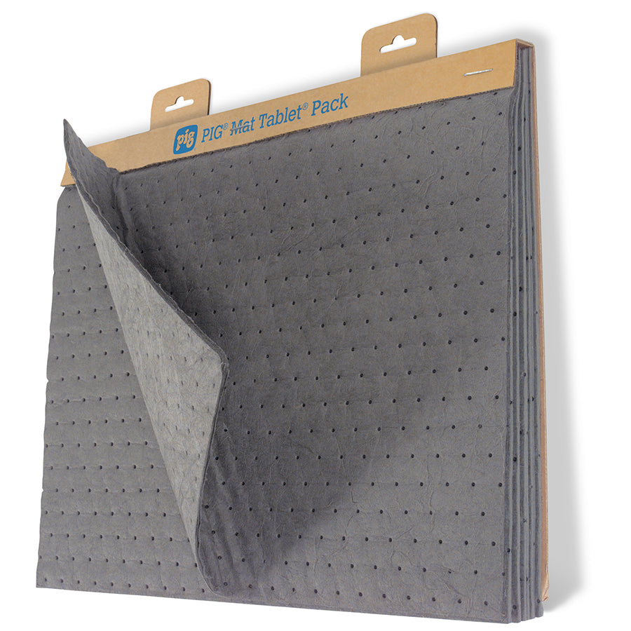 Absorptiemat tablet PIG voor aan de muur, grijze olie absorberende matten in dispenserverpakking, absorptieshop.nl