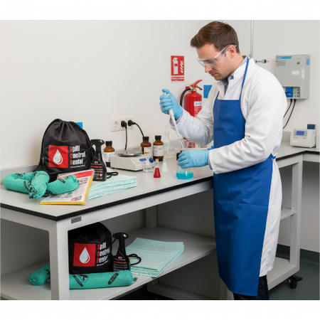 Chemie spill kit rugzak in laboratorium, voor lekkages en spills, absorptieshop.nl