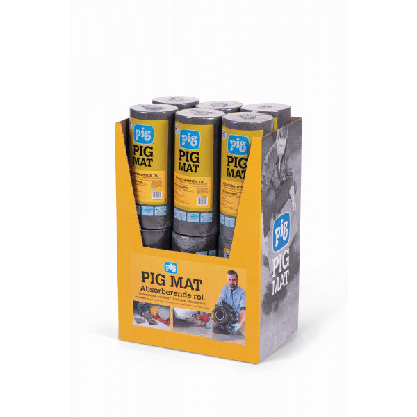 PIG Universal Mat Roll Light Weight – universele absorptiemat op rol in doos van 12 stuks voor olie, water en oplosmiddelen, absorptieshop.nl 