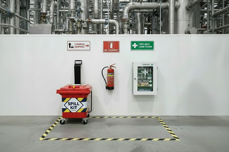 Emergency station in chemische fabriek zonder absorptiematerialen