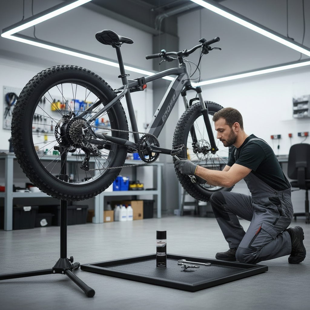 Lekmat bij fatbike met oliespray, olie opvangen bij lekken en morsen