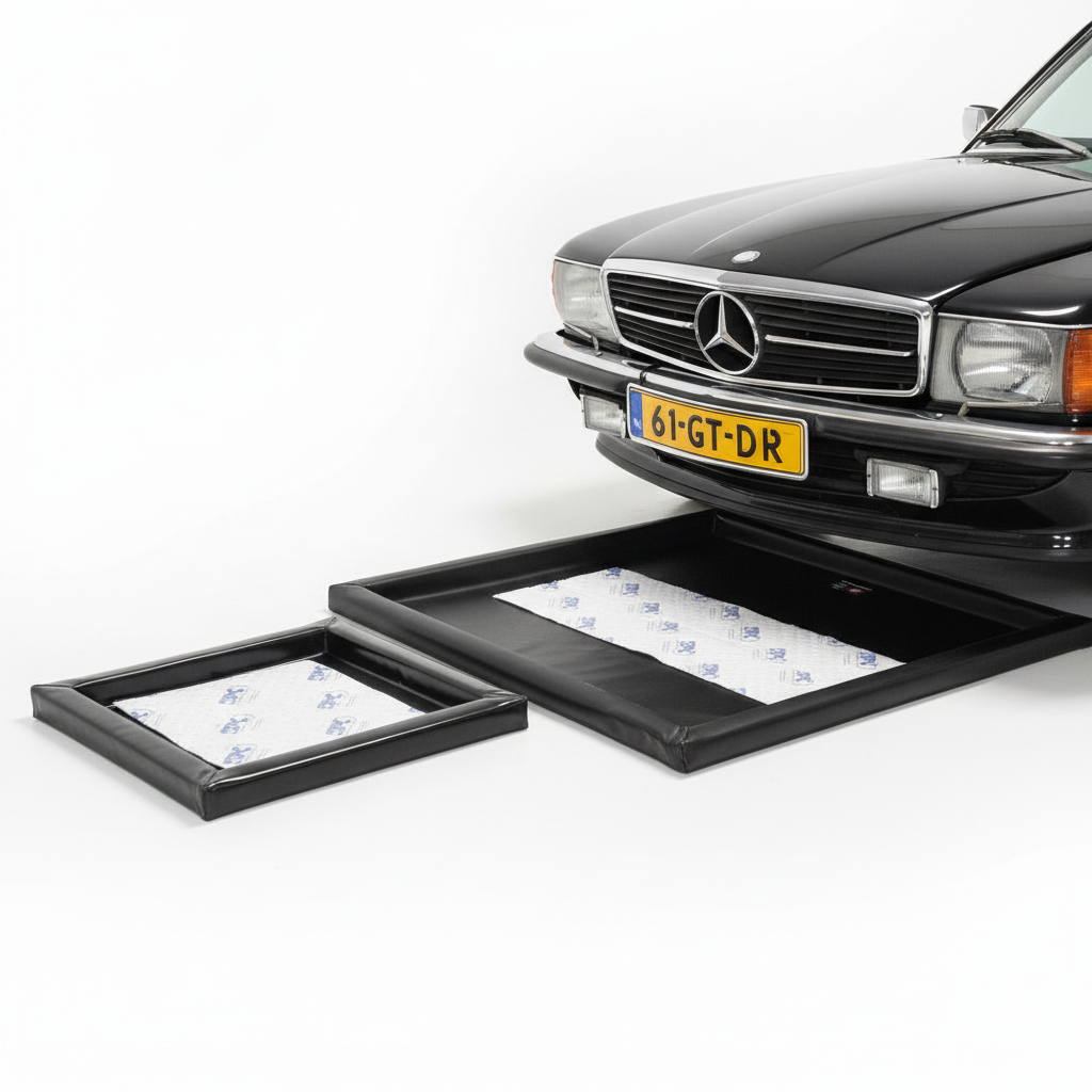 Lekmatten onder auto om olie op te vangen