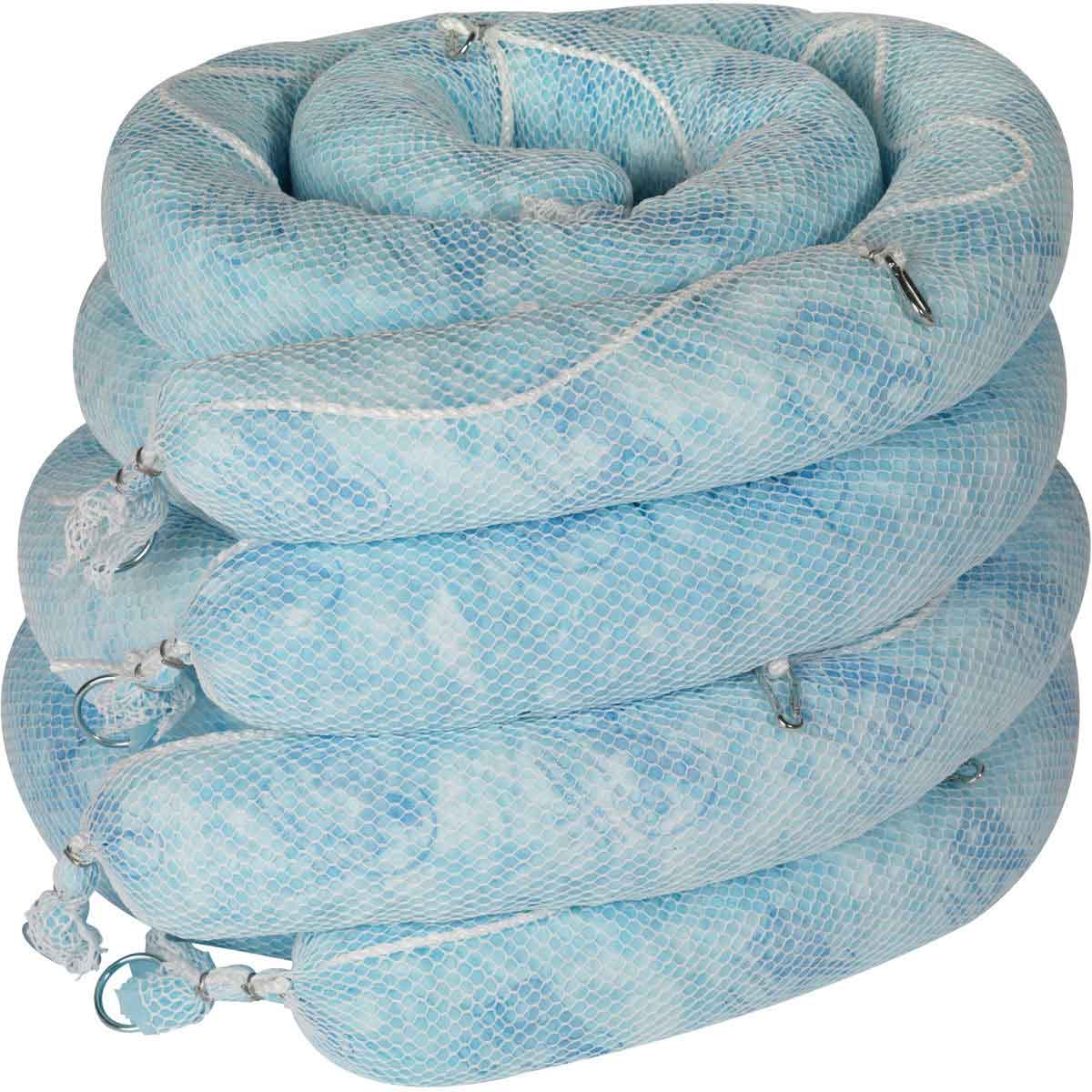 SPC olie absorberende slangen Ø13 cm x 3 meter blauw met metalen clips en ringen  van 4 stuks per verpakking