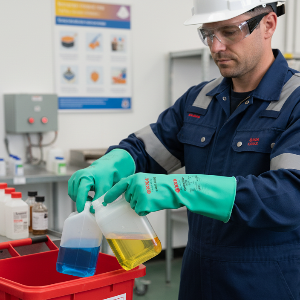 Werknemer met OXXA nitrile handschoenen
