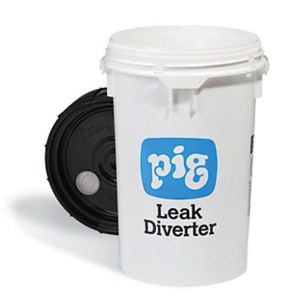 witte pig leak diverter emmer met zwart deksel