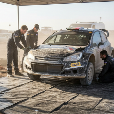 Rally service area met grondzeil