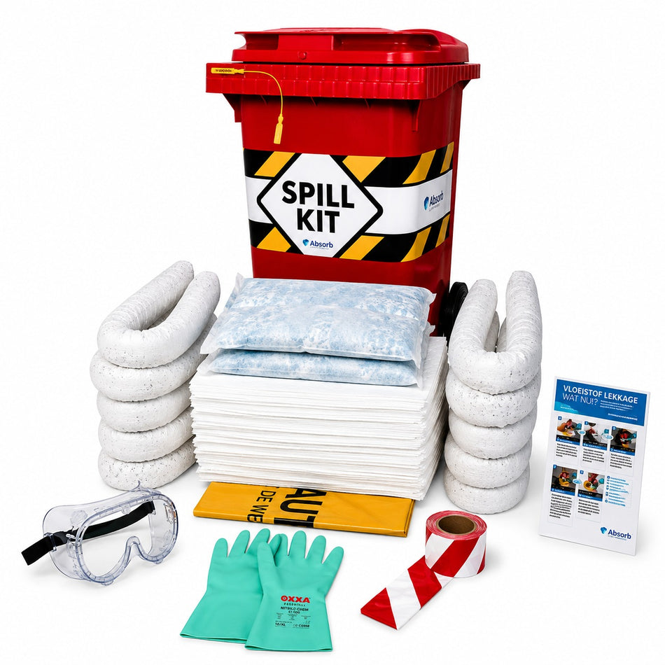 spill kit met oil only absorptiemateriaal in rode container van absorptieshop