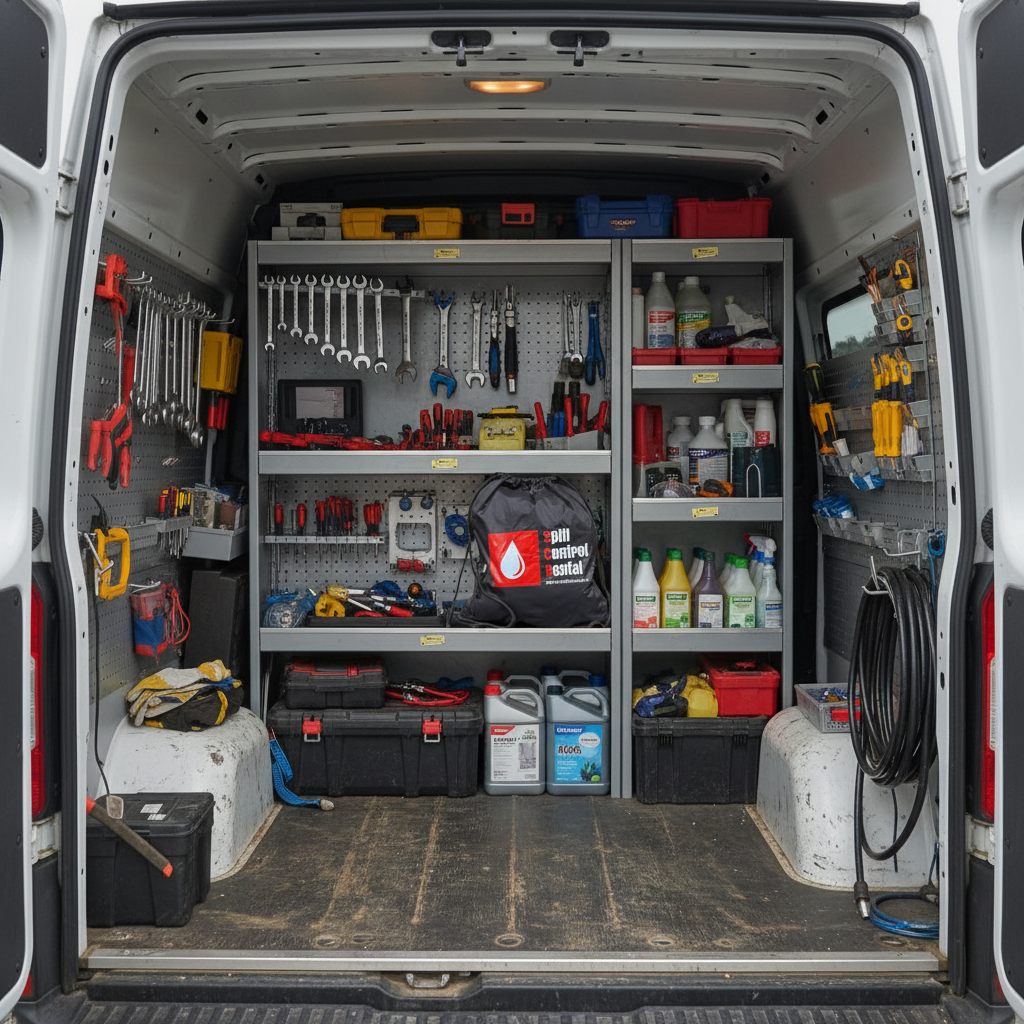 Spill kit rugzak in servicebusje monteur