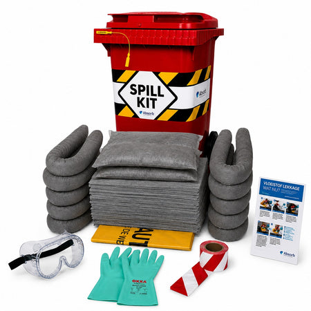 Spill kit op wielen van asborptieshop gevuld met absorptiematerialen