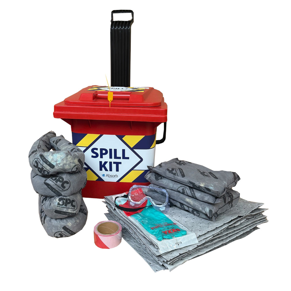 Spill kit op wielen universeel absorptiemateriaal, verrijdbaar en stevig, 40L