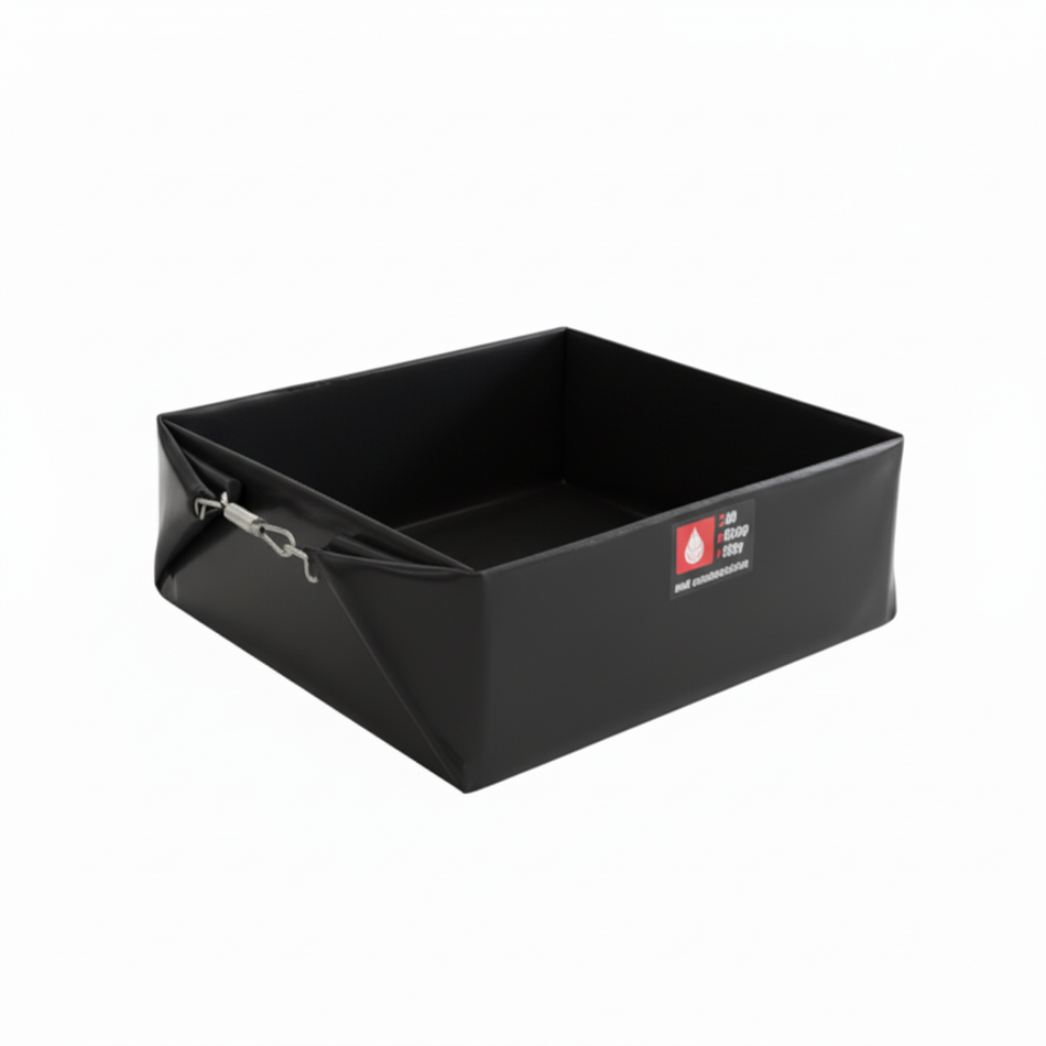 Zwarte opvouwbare lekbak 100x100x20 cm voor olie- en diesellekkages